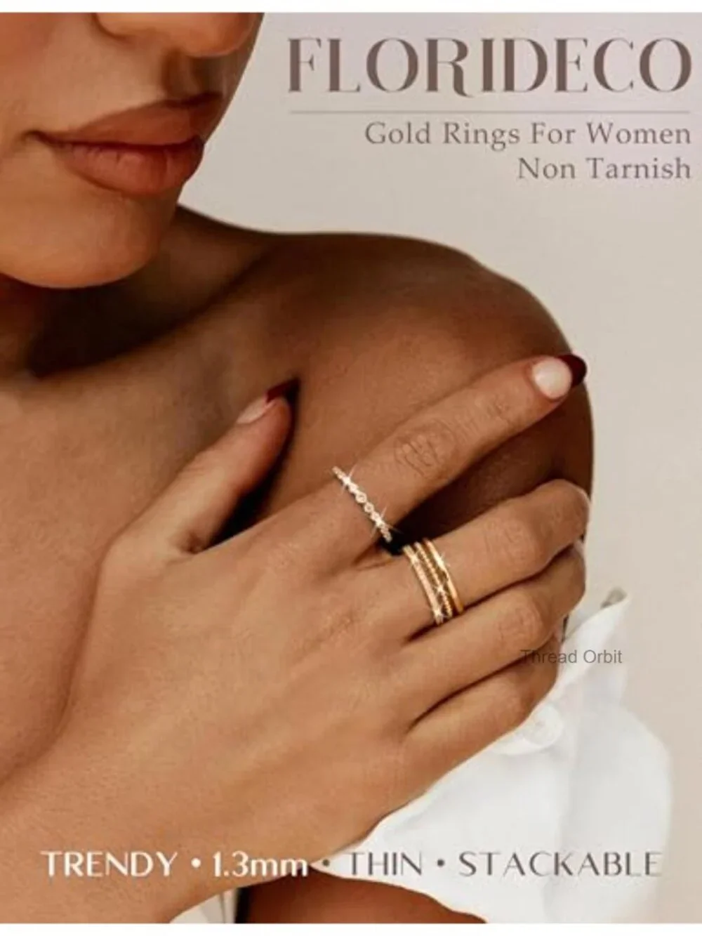 14K Gold Plated Stackable Rings Set Dainty Cubic Zirconia Non Tarnish Rings for